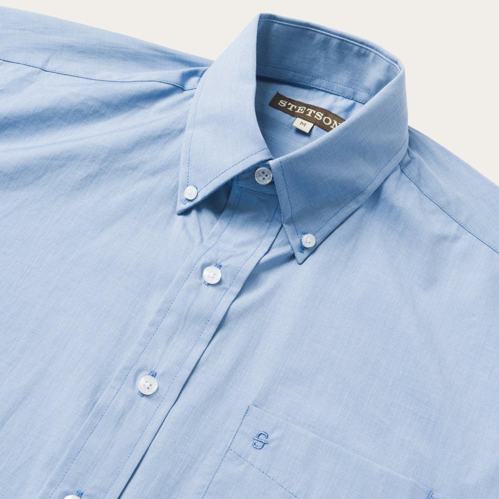 Men Modern Cut | Stetson Blue Solid One-Pocket Snap-Front Shirt Blue