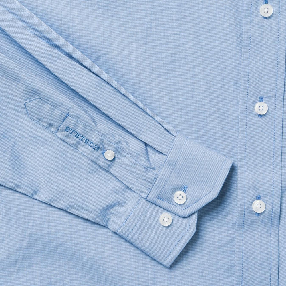 Men Modern Cut | Stetson Blue Solid One-Pocket Snap-Front Shirt Blue