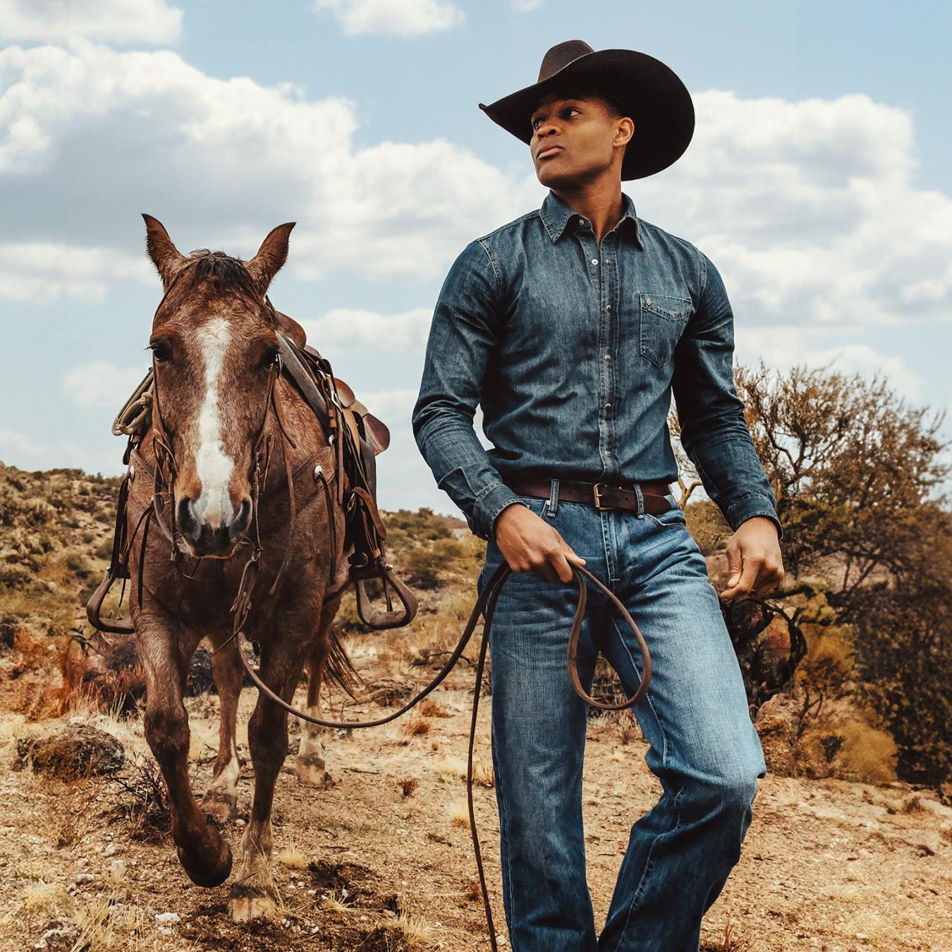 Men Modern Cut | Stetson Dark Denim Western Shirt Blue