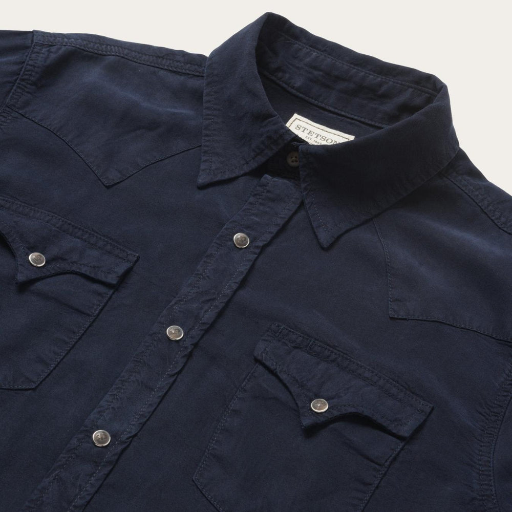 Men Modern Cut | Stetson Navy Twill Shirt Blue
