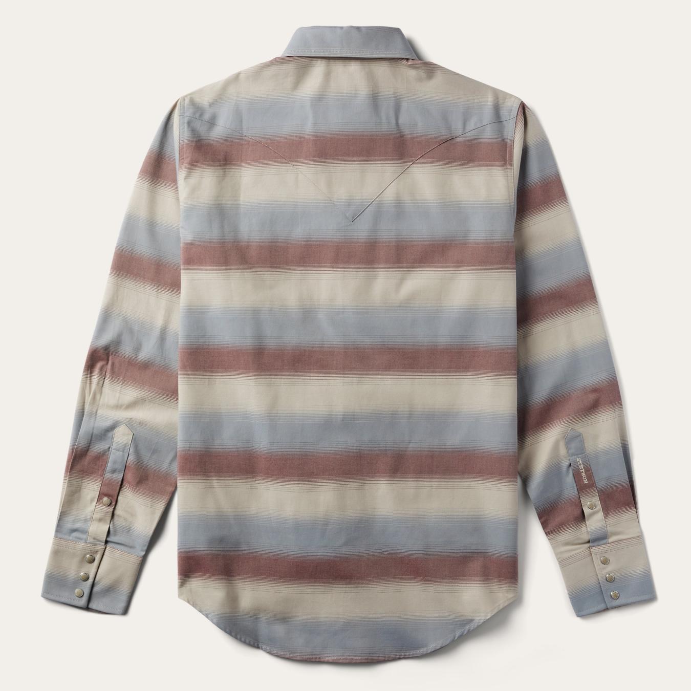 Men Modern Cut | Stetson Ombre Stripe Twill Shirt Wine