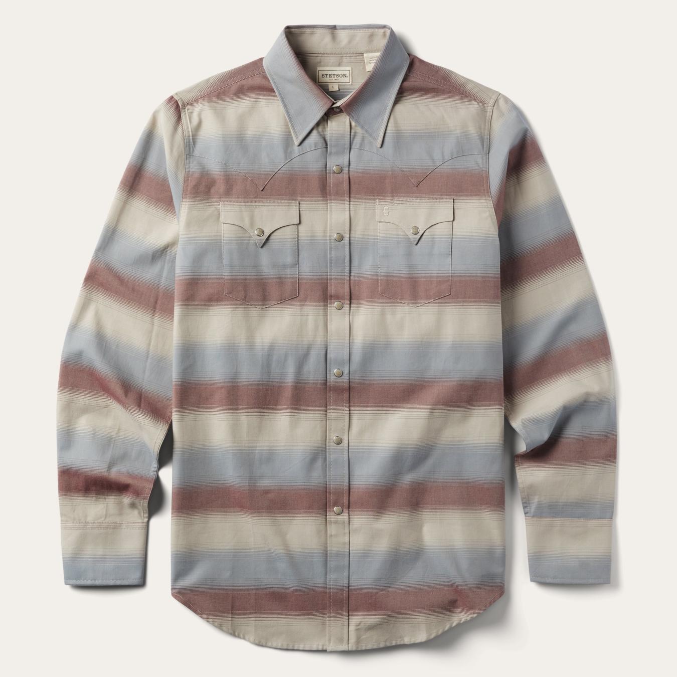 Men Modern Cut | Stetson Ombre Stripe Twill Shirt Wine