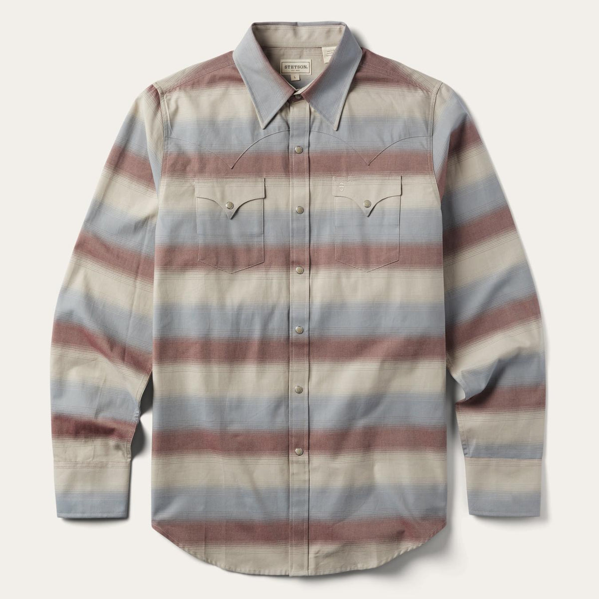 Men Modern Cut | Stetson Ombre Stripe Twill Shirt Wine