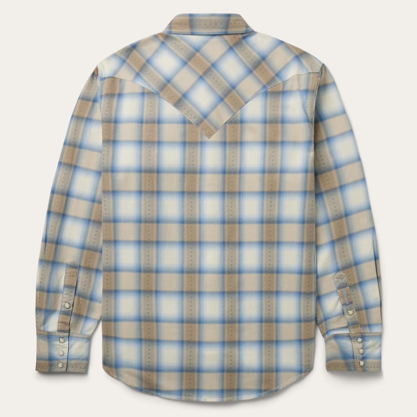 Men Modern Cut | Stetson Sand Plaid Dobby Western Shirt Brown