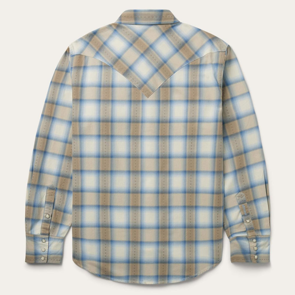 Men Modern Cut | Stetson Sand Plaid Dobby Western Shirt Brown