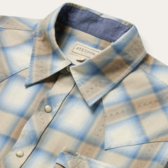 Men Modern Cut | Stetson Sand Plaid Dobby Western Shirt Brown
