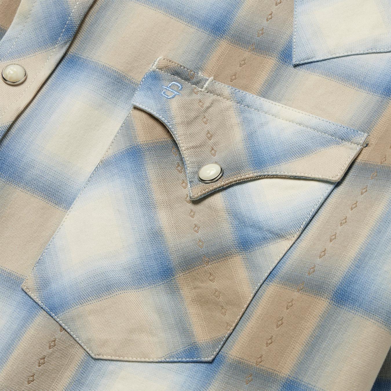 Men Modern Cut | Stetson Sand Plaid Dobby Western Shirt Brown