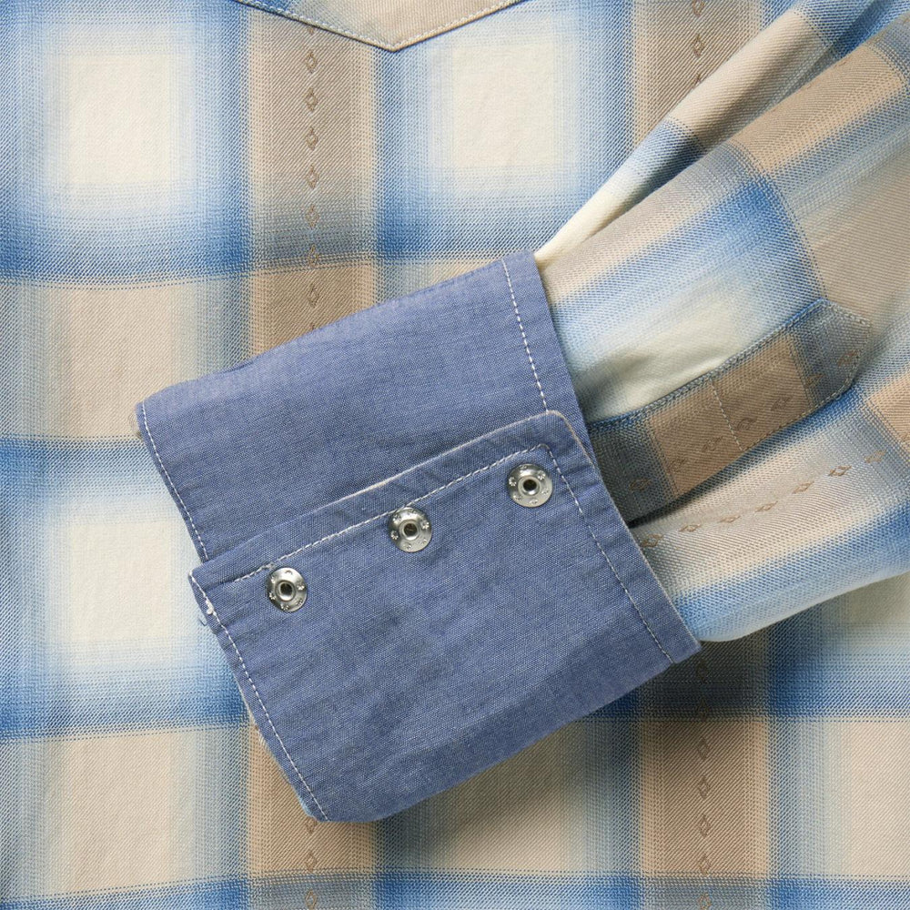 Men Modern Cut | Stetson Sand Plaid Dobby Western Shirt Brown