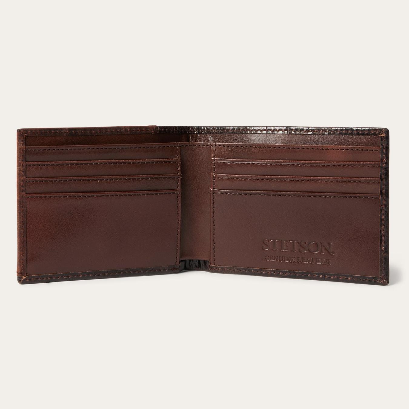 Men Wallets | Stetson Tooled Embossed Ostrich Bi-Fold Wallet Brown