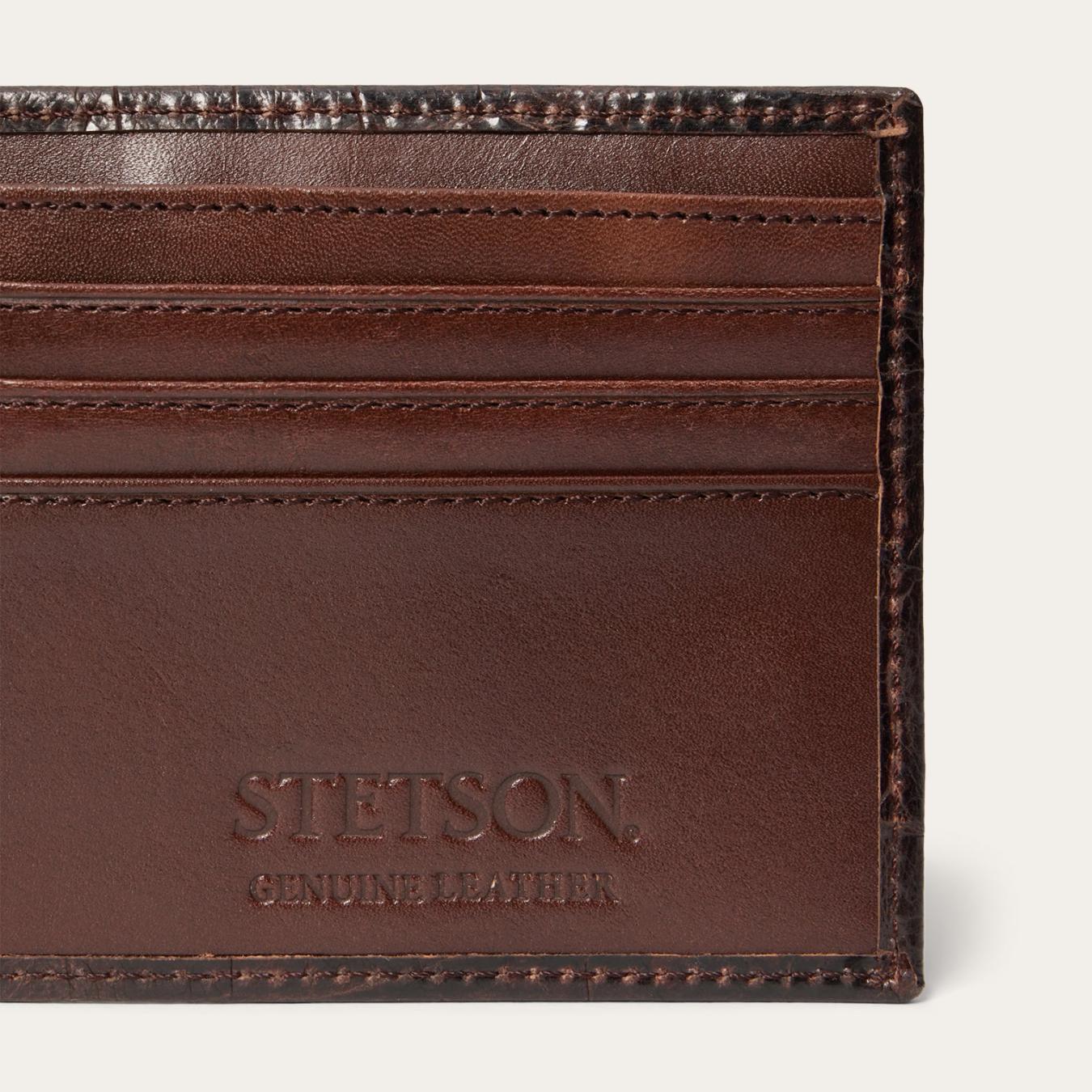 Men Wallets | Stetson Tooled Embossed Ostrich Bi-Fold Wallet Brown