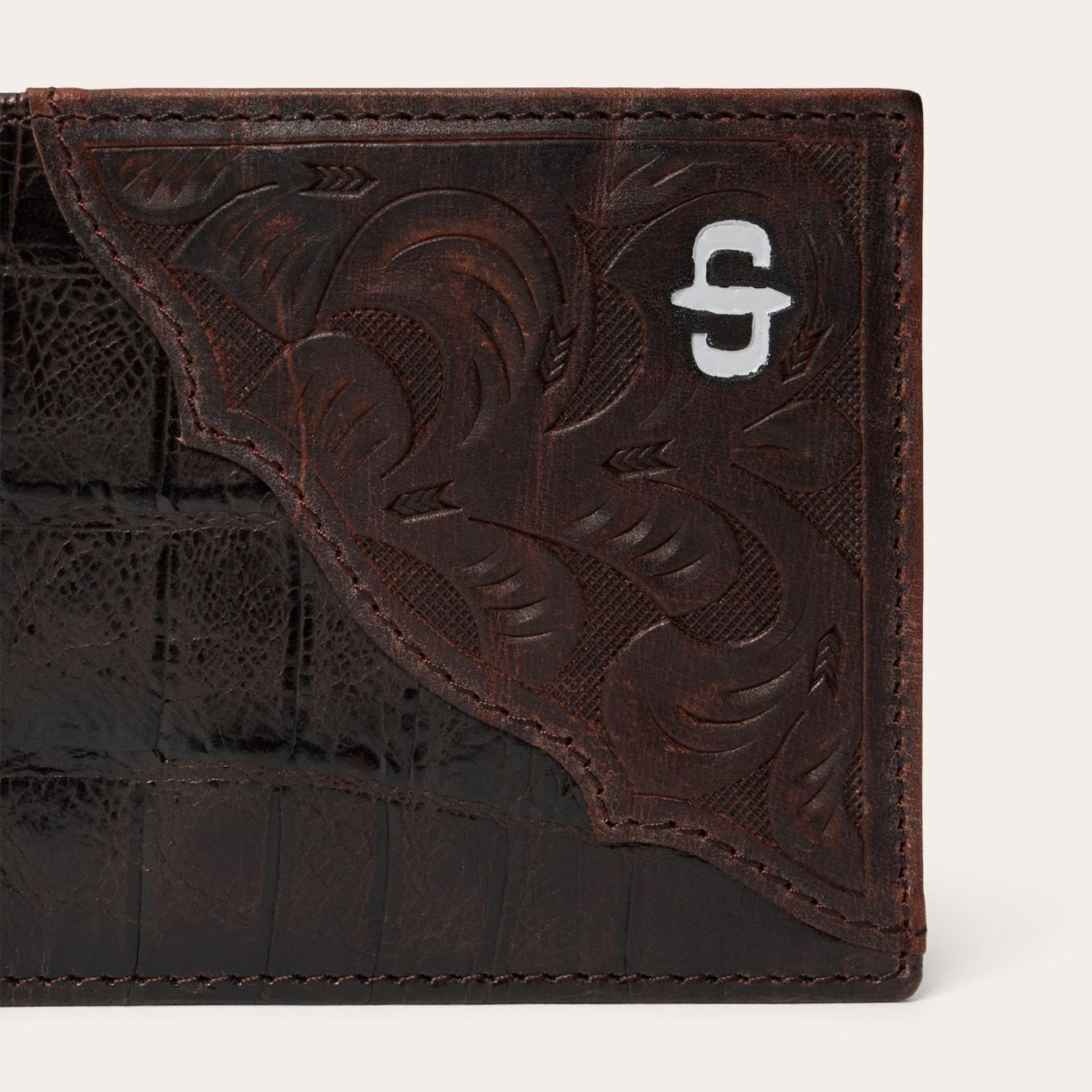Men Wallets | Stetson Tooled Embossed Ostrich Bi-Fold Wallet Brown