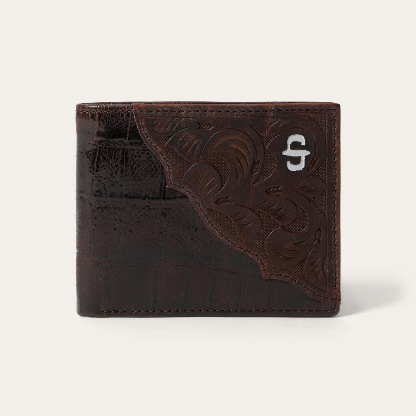 Men Wallets | Stetson Tooled Embossed Ostrich Bi-Fold Wallet Brown