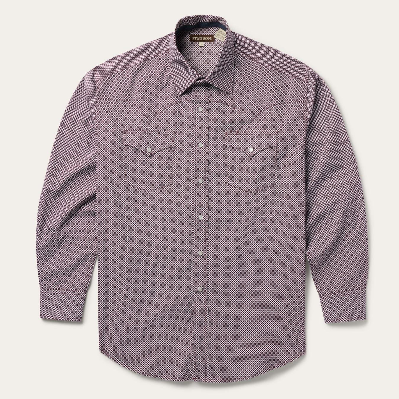 Men Western Shirts | Stetson Blue Four Point Geo Print Western Shirt Blue