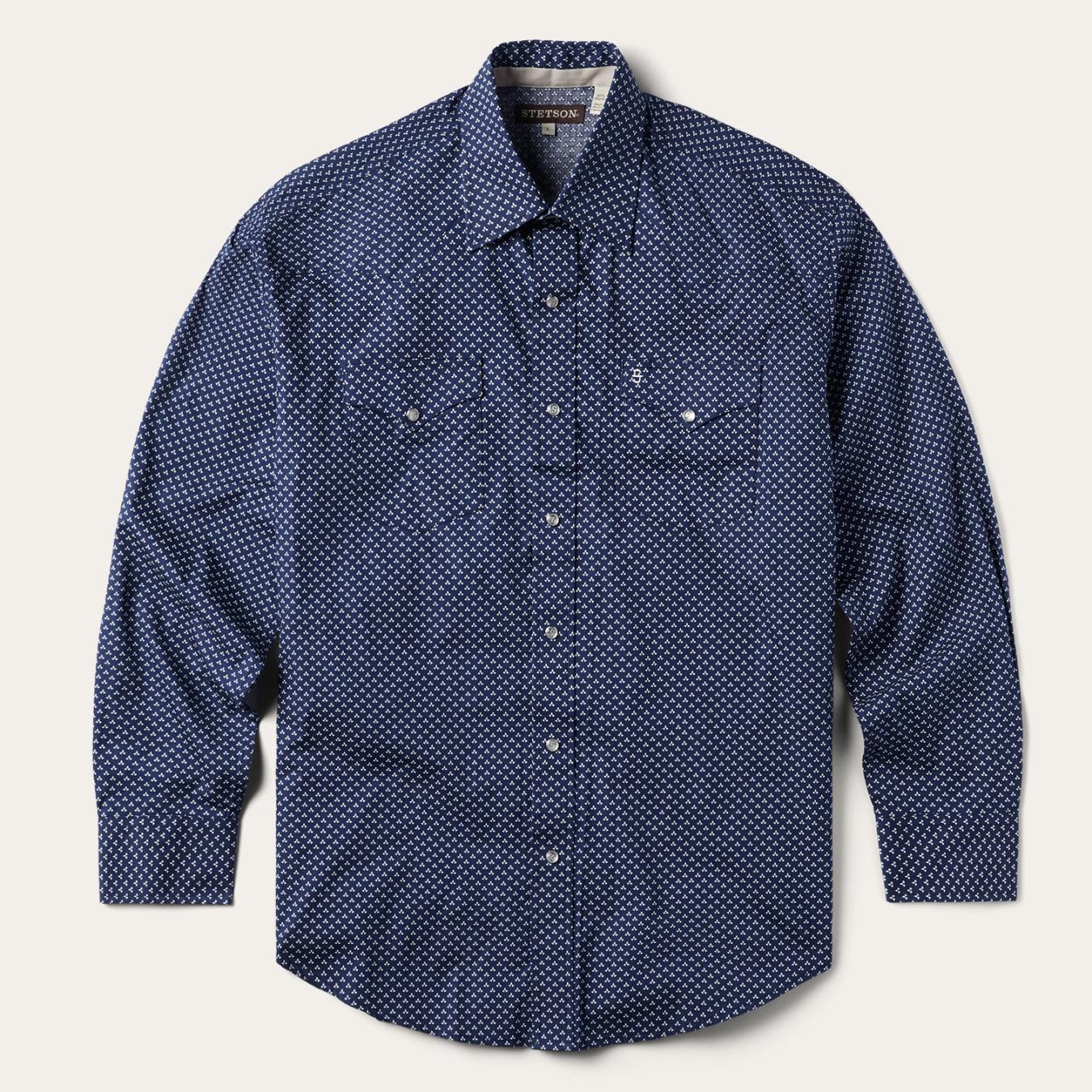 Men Western Shirts | Stetson Blue Polaris Geo Print Western Shirt Blue