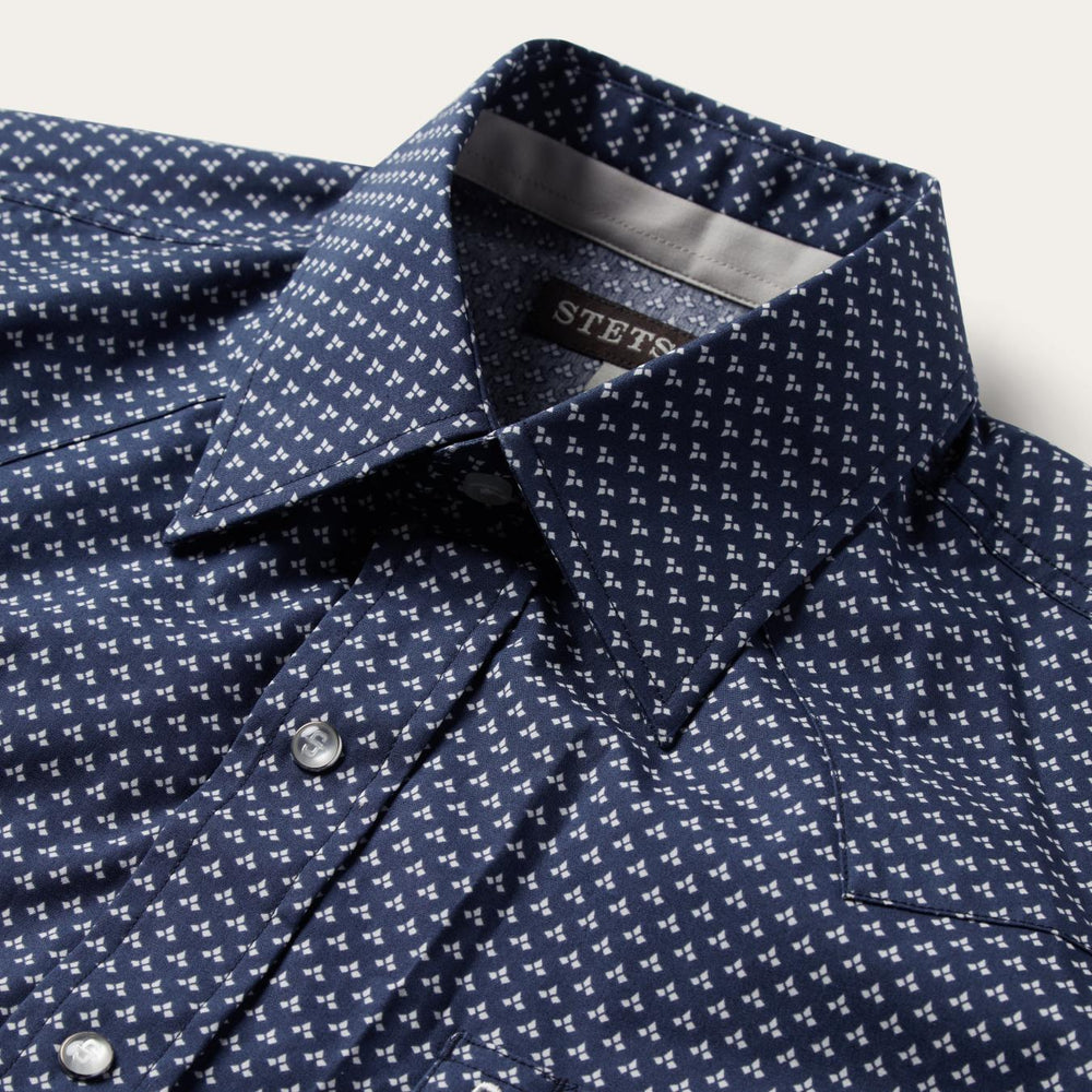 Men Western Shirts | Stetson Blue Polaris Geo Print Western Shirt Blue