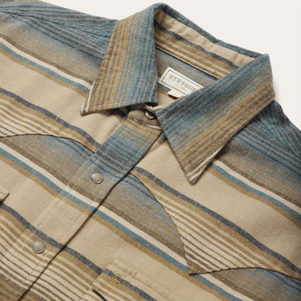 Men Western Shirts | Stetson Blue Stripe Flannel Western Shirt Blue