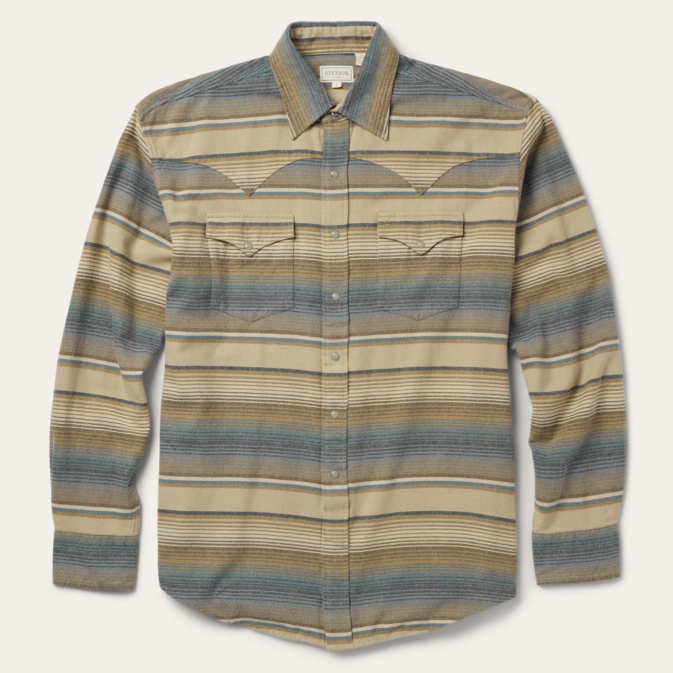 Men Western Shirts | Stetson Blue Stripe Flannel Western Shirt Blue