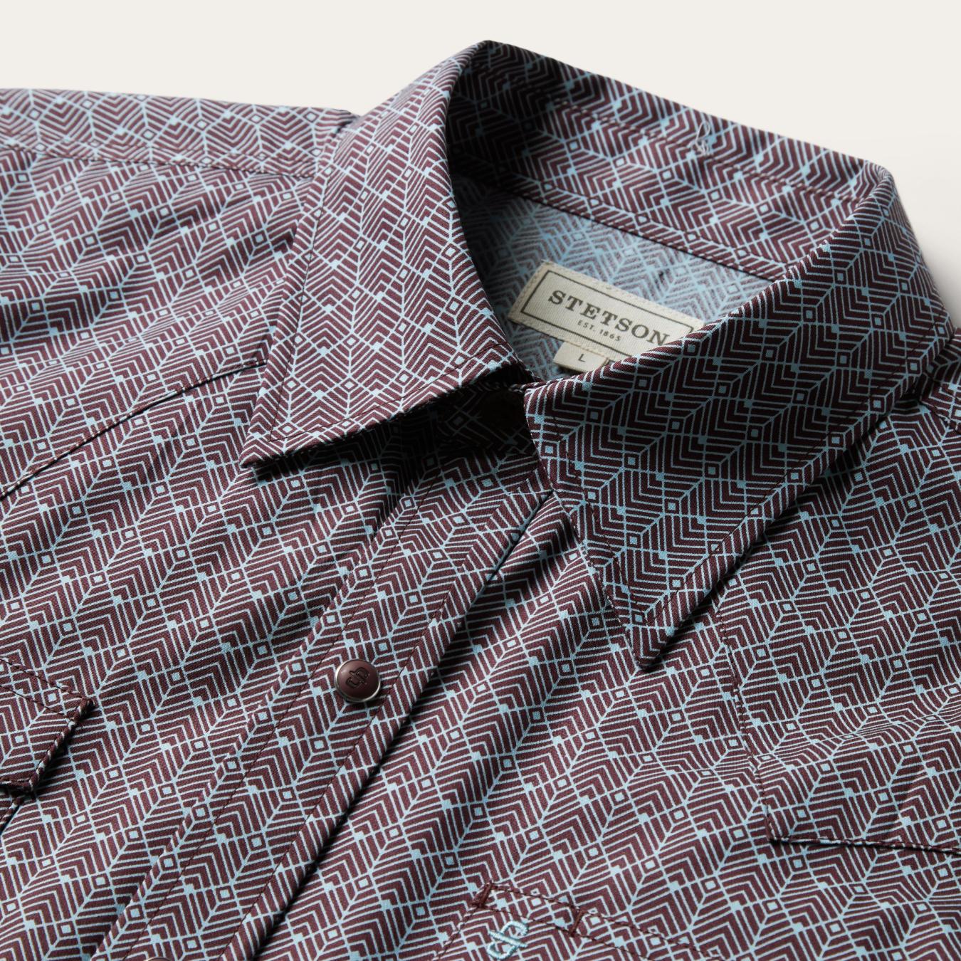 Men Western Shirts | Stetson Chevron Grid Shirt Brown