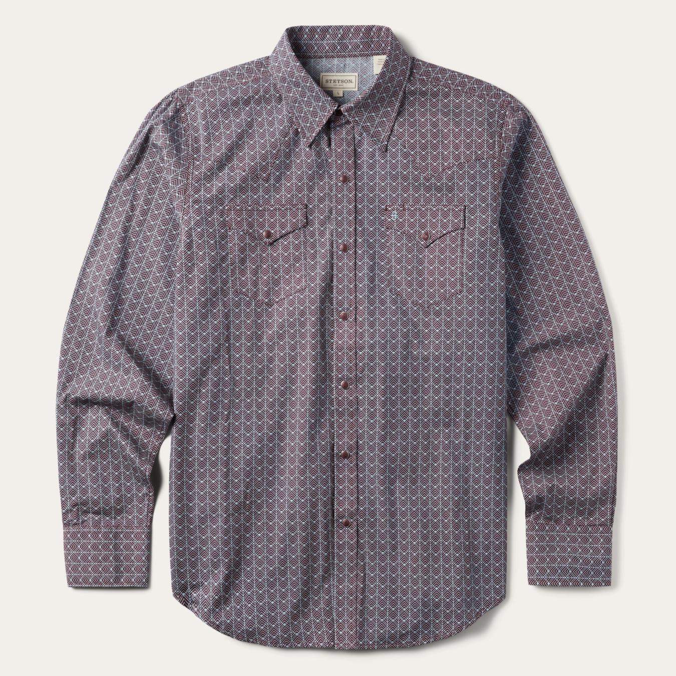 Men Western Shirts | Stetson Chevron Grid Shirt Brown