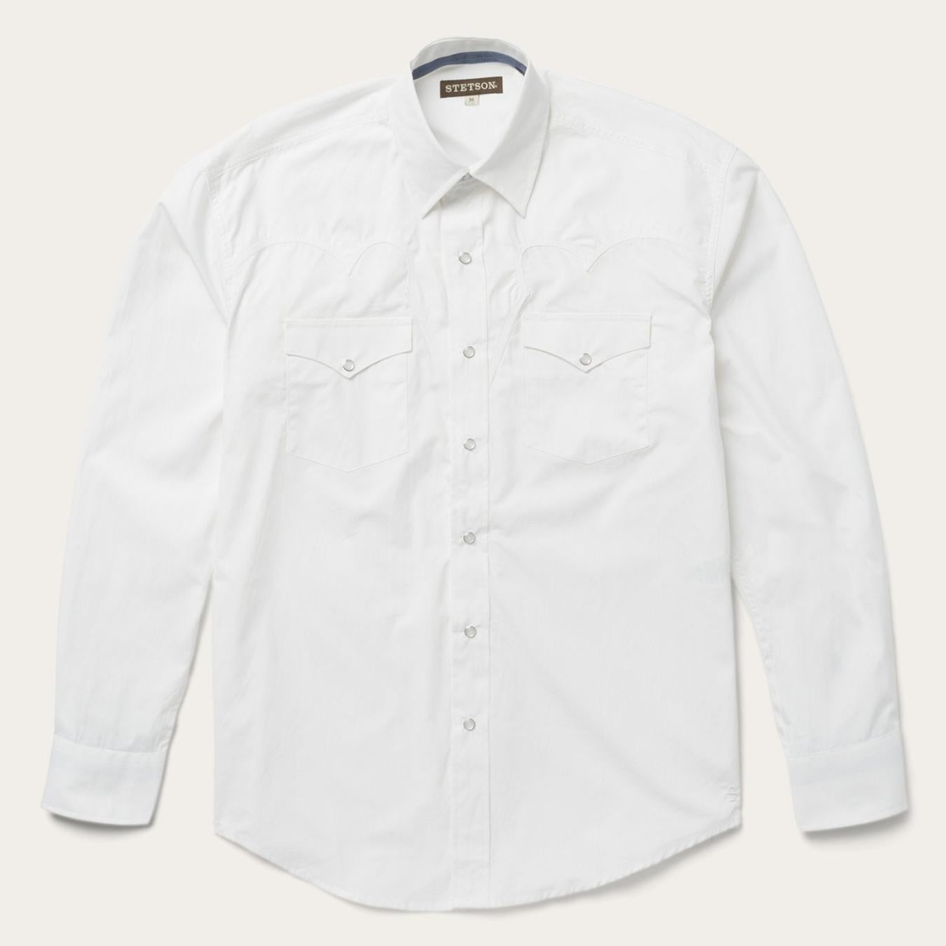 Men Western Shirts | Stetson Classic Solid Snap Poplin Shirt In Optic White White