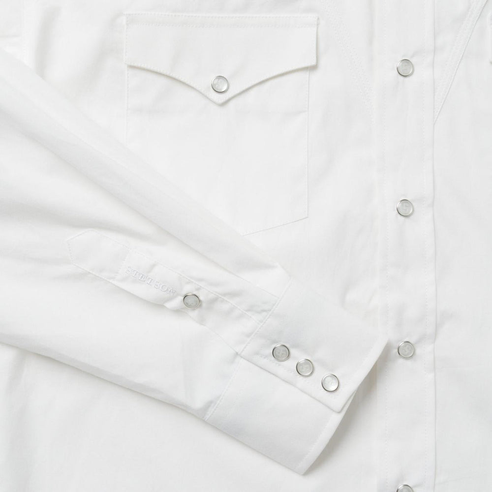Men Western Shirts | Stetson Classic Solid Snap Poplin Shirt In Optic White White