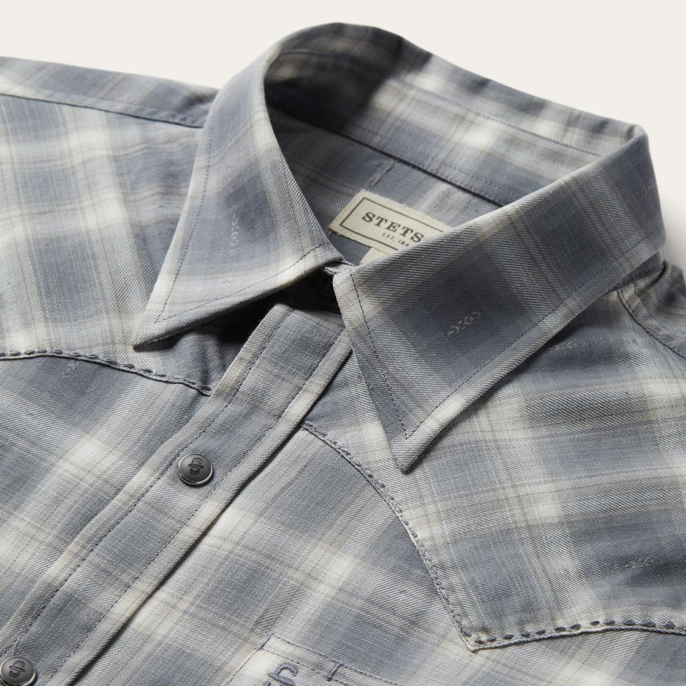 Men Western Shirts | Stetson Dobby Twill Plaid Shirt Brown