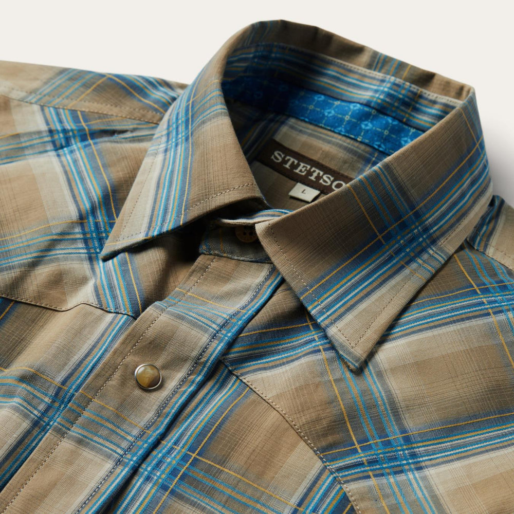 Men Western Shirts | Stetson Khaki Ombre Plaid Shirt Brown