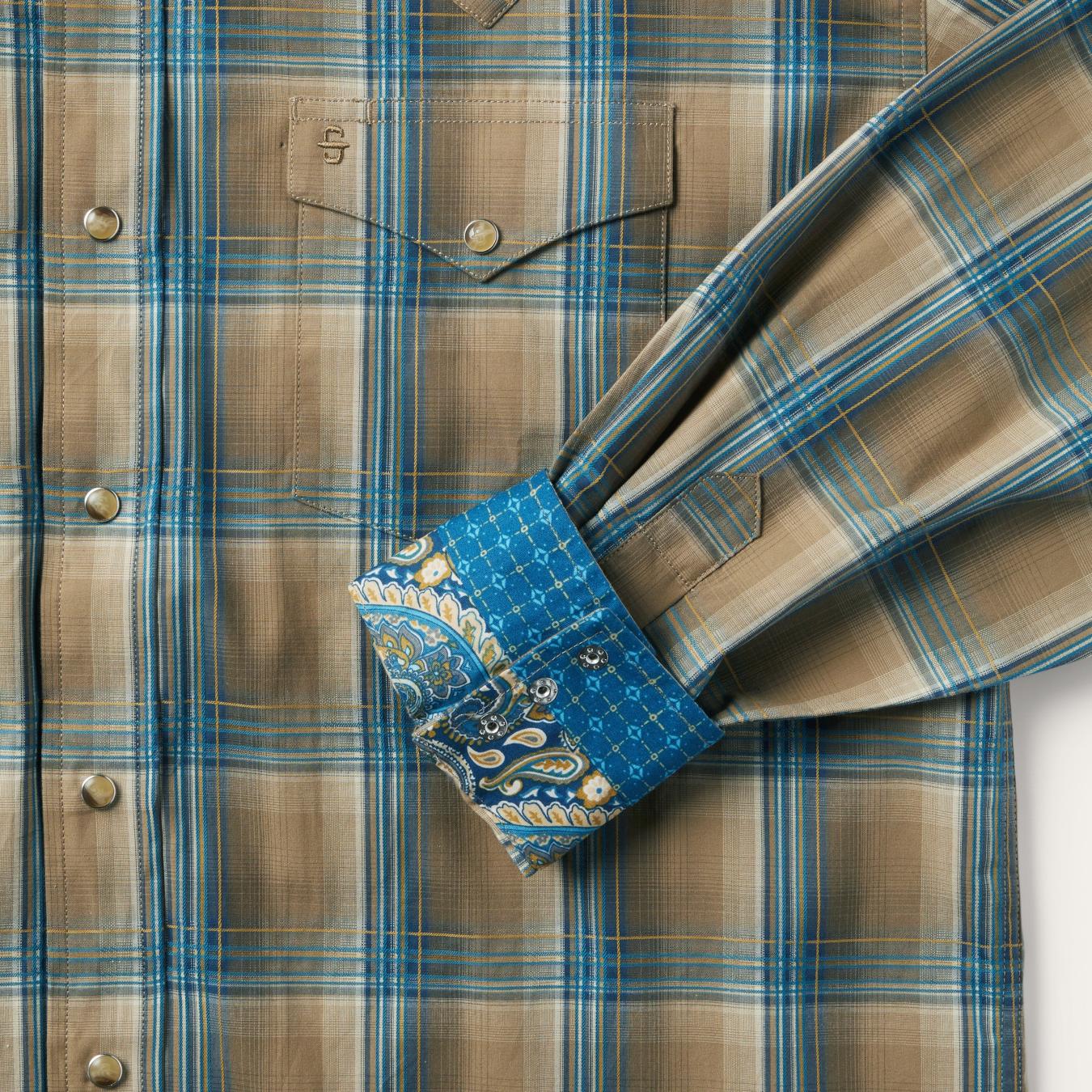 Men Western Shirts | Stetson Khaki Ombre Plaid Shirt Brown