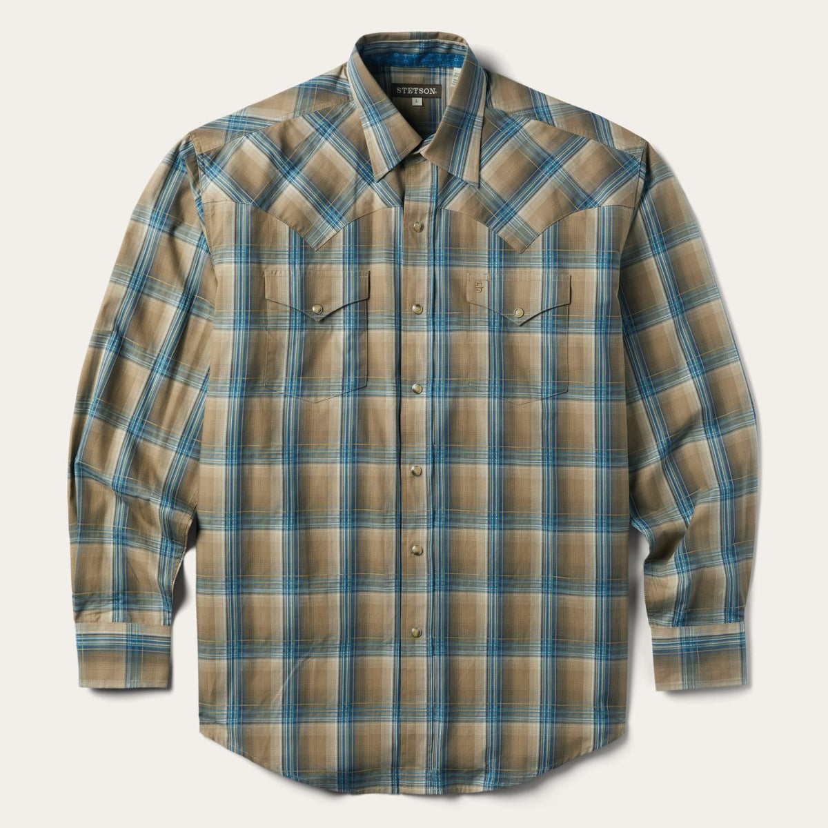 Men Western Shirts | Stetson Khaki Ombre Plaid Shirt Brown