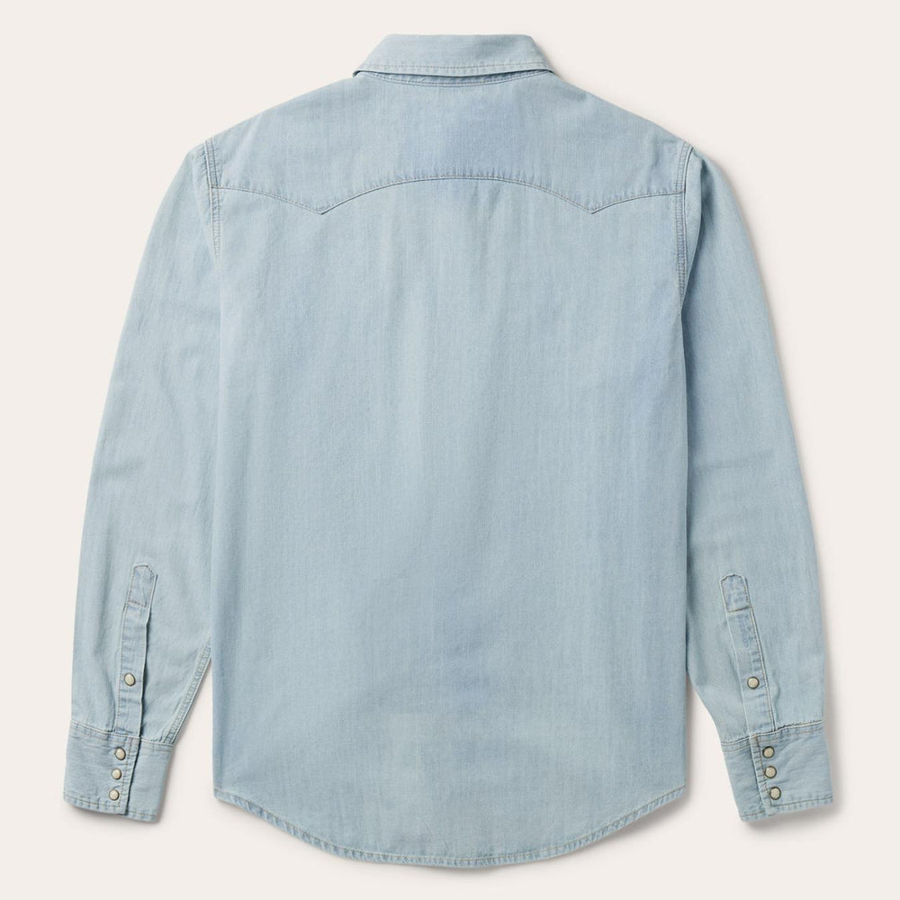 Men Western Shirts | Stetson Light Blue Denim Western Shirt Blue