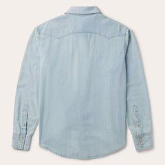 Men Western Shirts | Stetson Light Blue Denim Western Shirt Blue