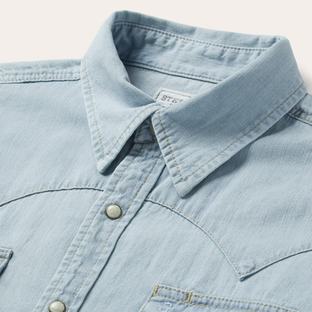 Men Western Shirts | Stetson Light Blue Denim Western Shirt Blue