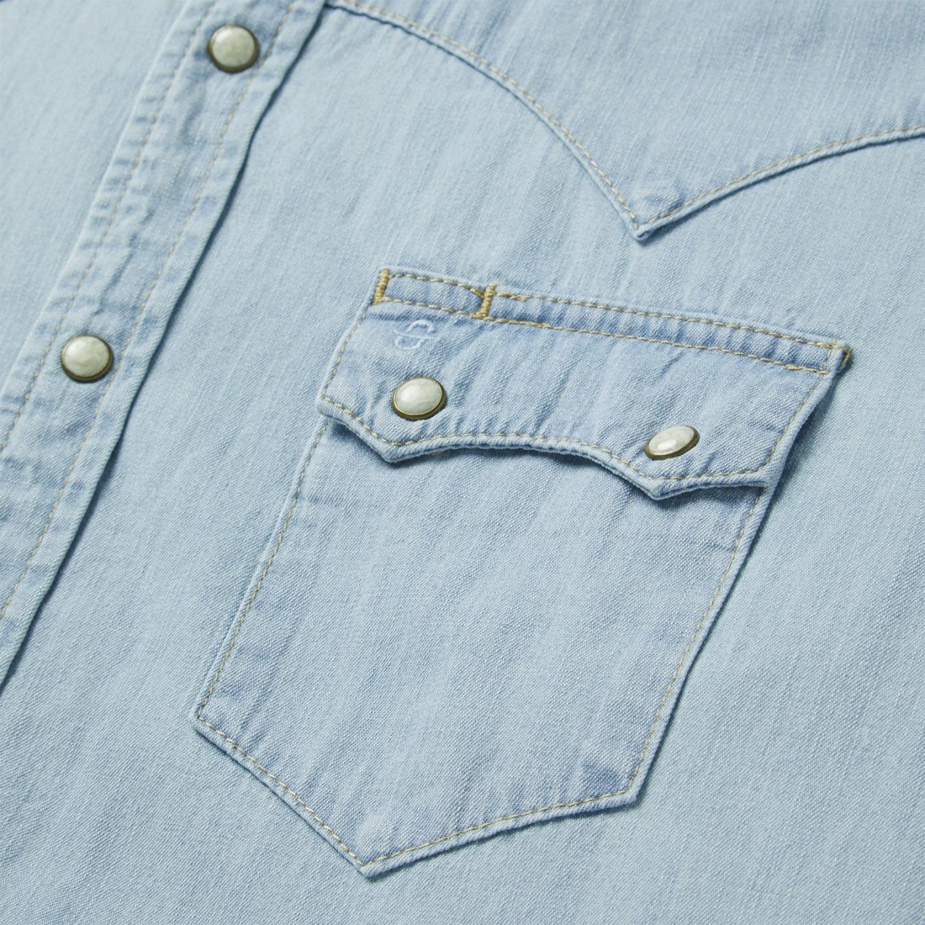Men Western Shirts | Stetson Light Blue Denim Western Shirt Blue