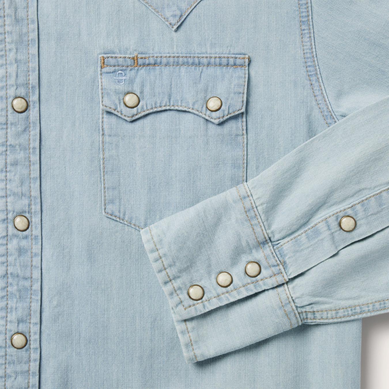 Men Western Shirts | Stetson Light Blue Denim Western Shirt Blue
