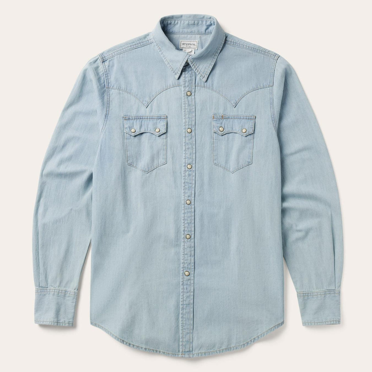 Men Western Shirts | Stetson Light Blue Denim Western Shirt Blue