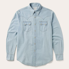 Men Western Shirts | Stetson Light Blue Denim Western Shirt Blue