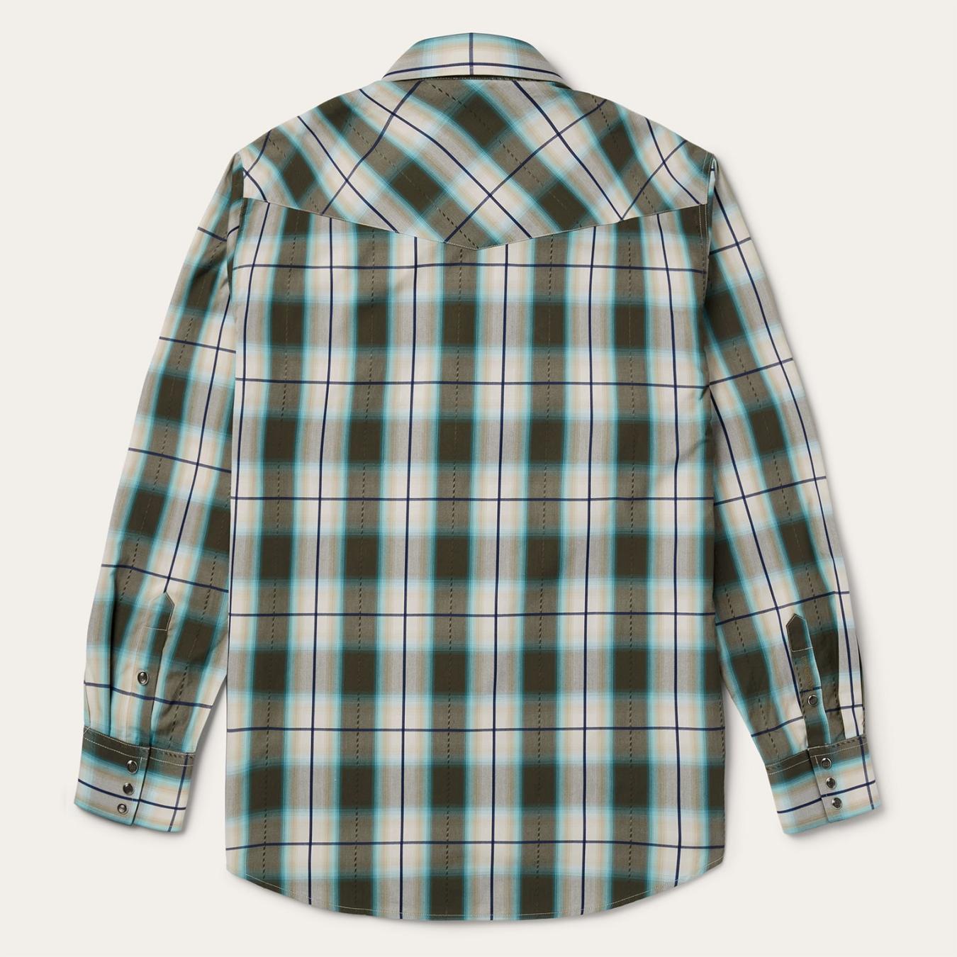 Men Western Shirts | Stetson Olive Ombre Plaid Western Shirt Green
