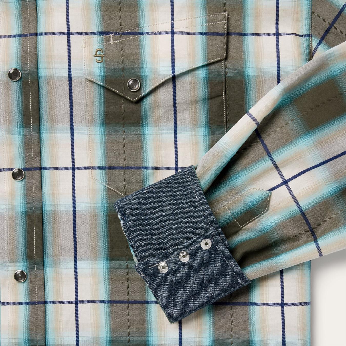 Men Western Shirts | Stetson Olive Ombre Plaid Western Shirt Green