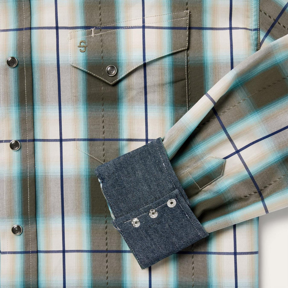 Men Western Shirts | Stetson Olive Ombre Plaid Western Shirt Green