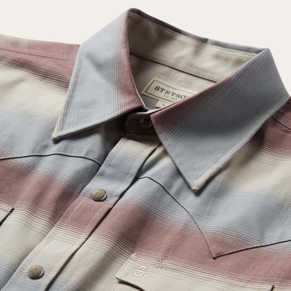 Men Western Shirts | Stetson Ombre Stripe Twill Shirt Wine