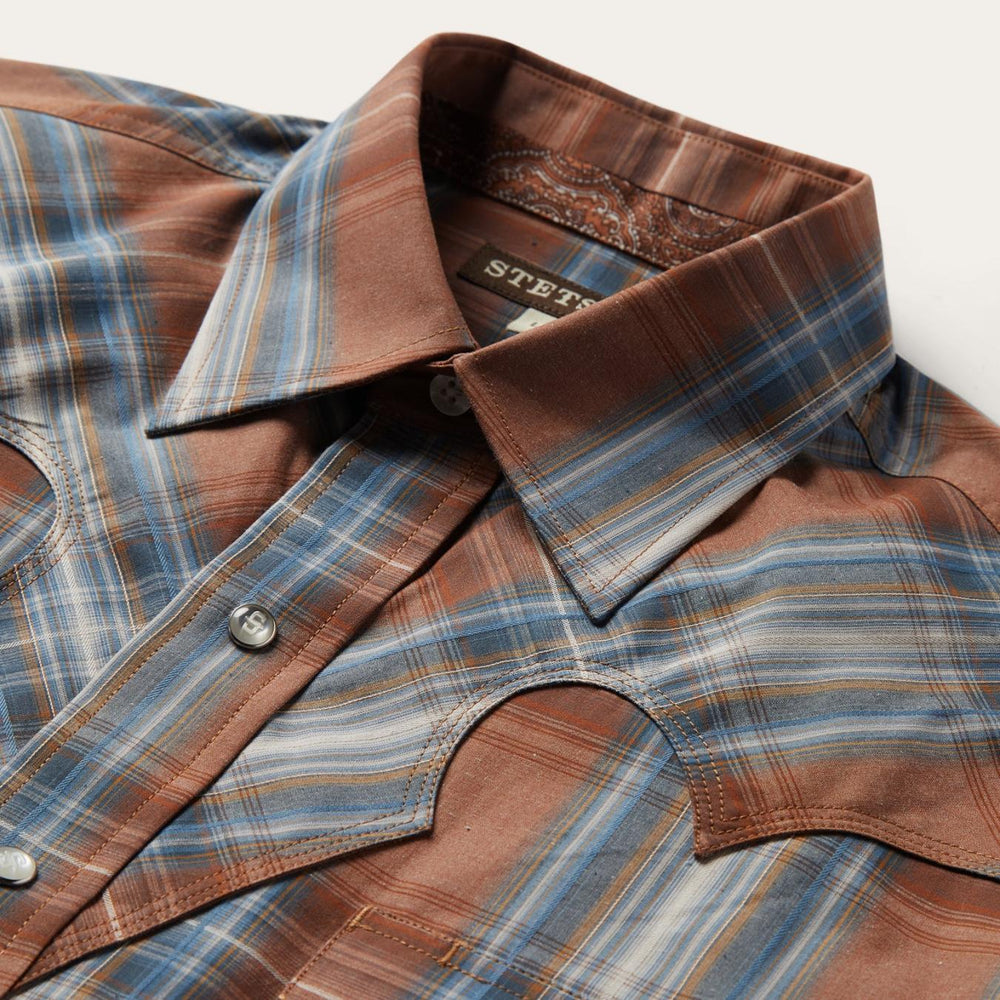 Men Western Shirts | Stetson Rustic Plaid Western Shirt Brown