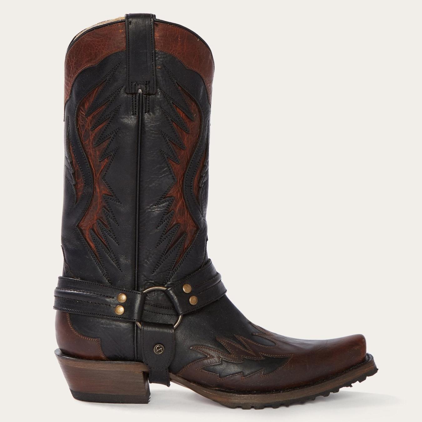 Men Western | Stetson Biker Outlaw Oiled Leather Cowboy Boot Brown