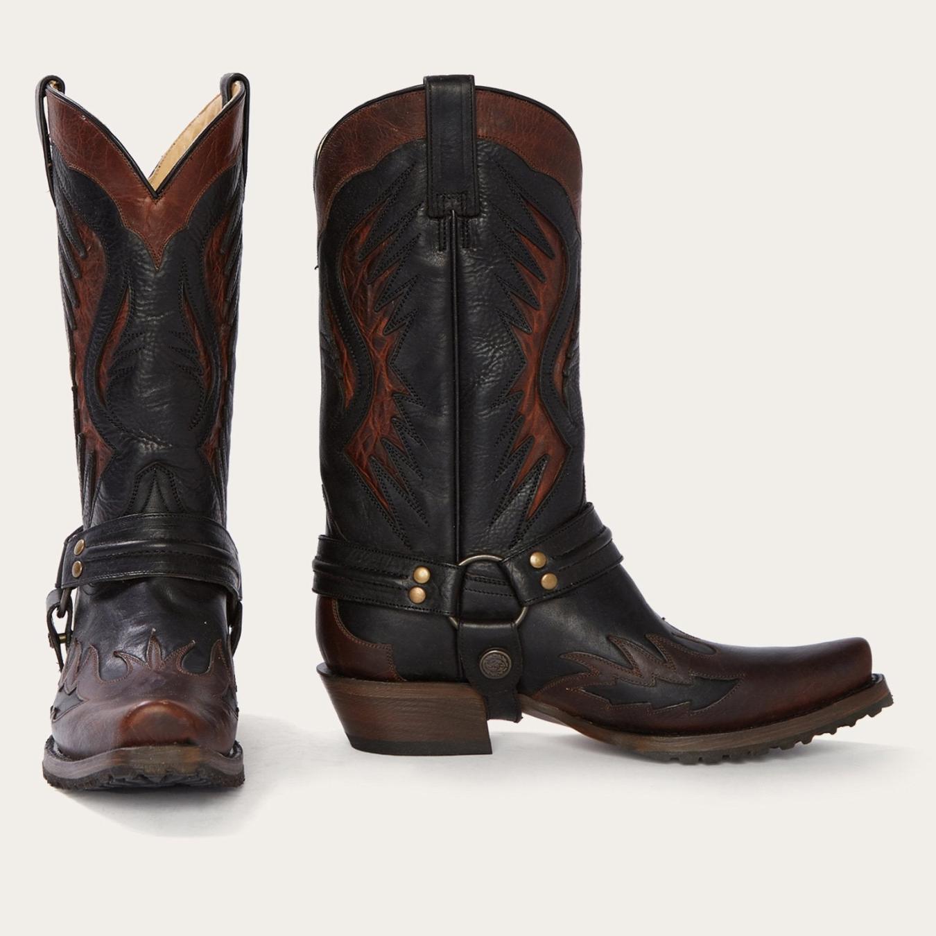 Men Western | Stetson Biker Outlaw Oiled Leather Cowboy Boot Brown