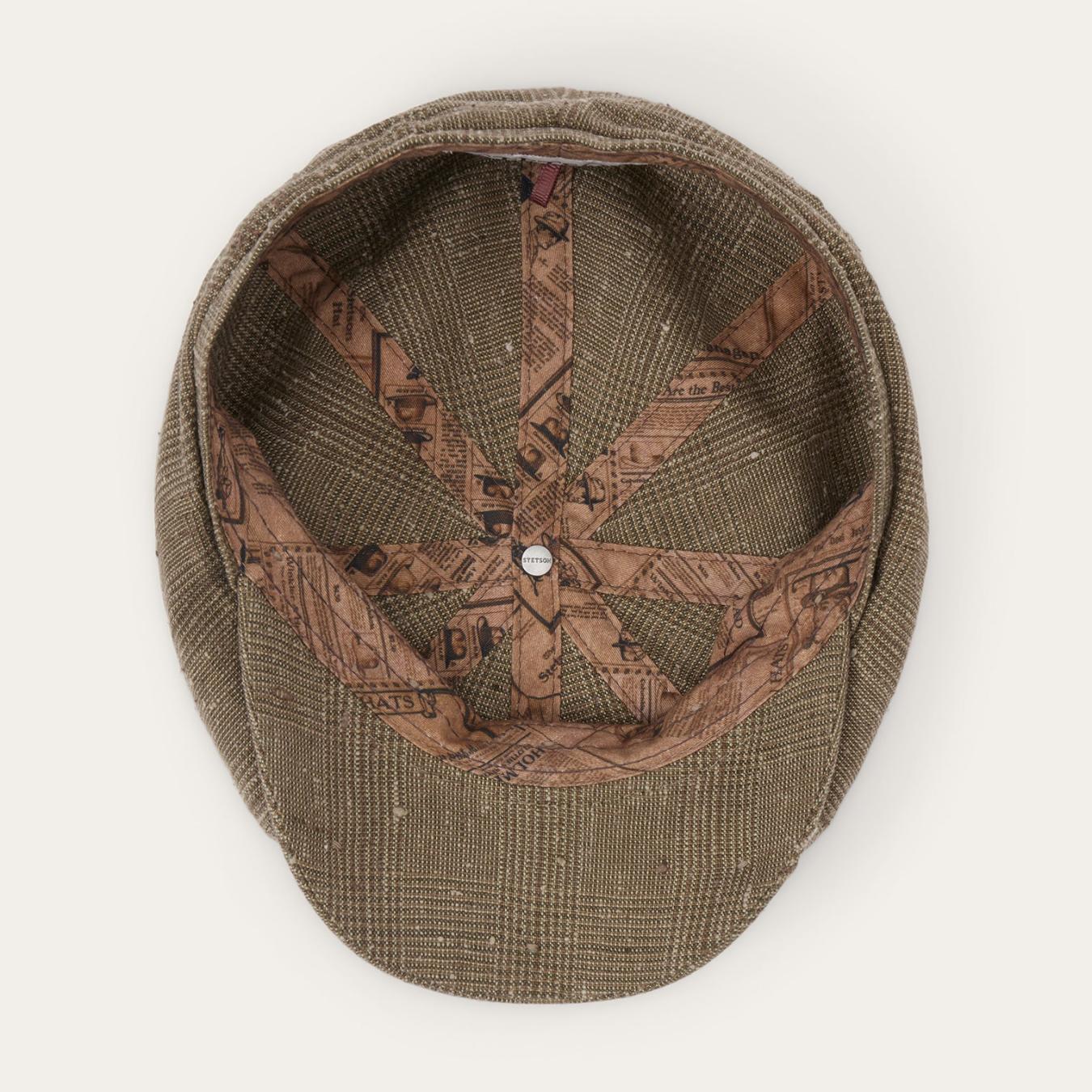 Men/Women Caps &amp; Truckers | Stetson Glen Check Linen/Silk Hatteras Cap Olive Check