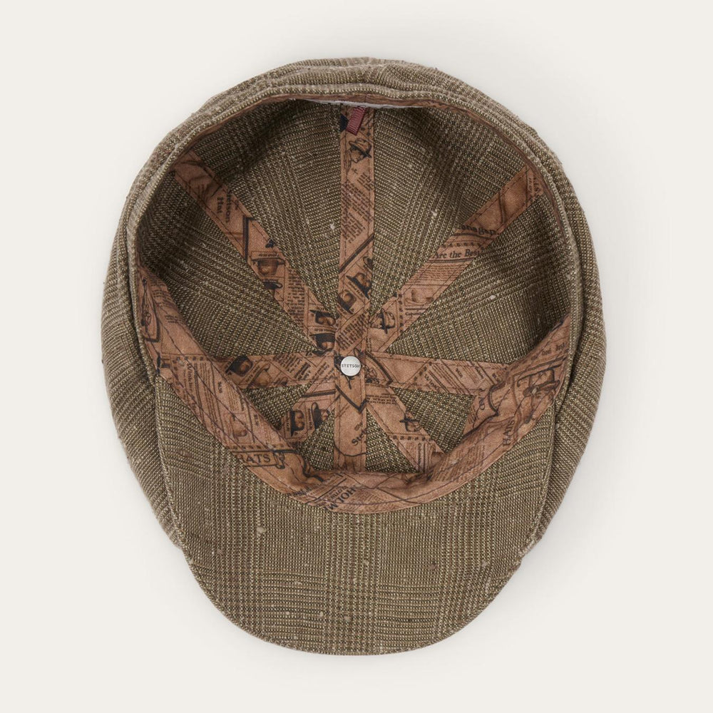 Men/Women Caps &amp; Truckers | Stetson Glen Check Linen/Silk Hatteras Cap Olive Check