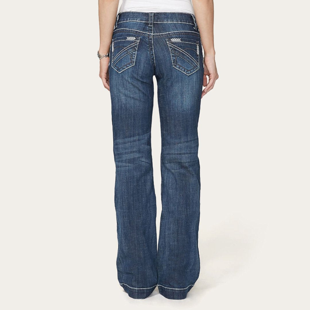Women Denim | Stetson 214 City Trouser Jeans With Chevron Back Pocket Blue