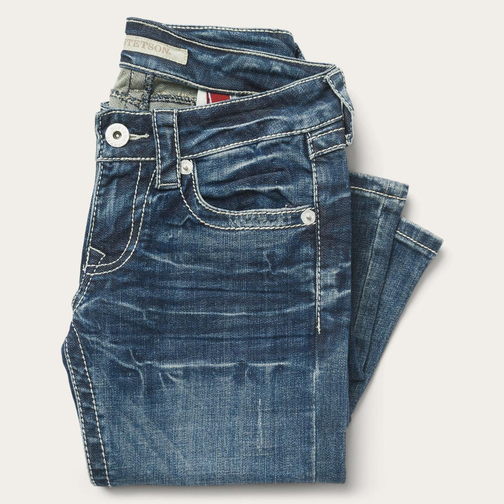 Women Denim | Stetson 816 Fit Jeans With White "S" Back Pocket Blue