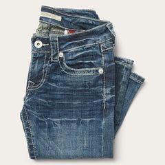 Women Denim | Stetson 816 Fit Jeans With White "S" Back Pocket Blue