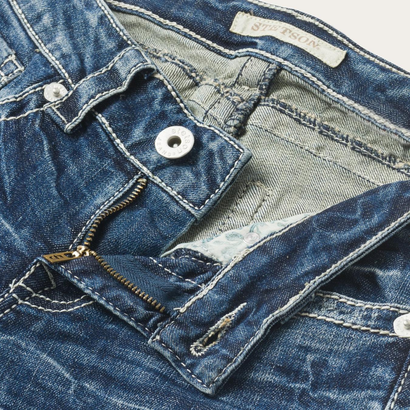Women Denim | Stetson 816 Fit Jeans With White "S" Back Pocket Blue