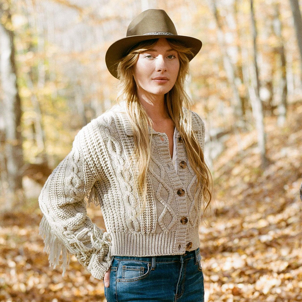 Women Fringe Jackets | Stetson Cream Fringed Cardigan Tan